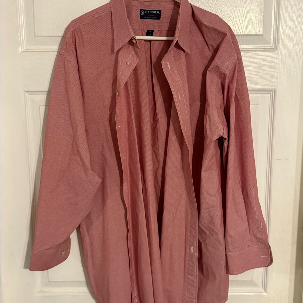 Stafford Performance Red and White Striped Button-Up Shirt